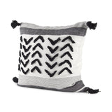 White And Gray Fringed Pillow Cover - Homeroots