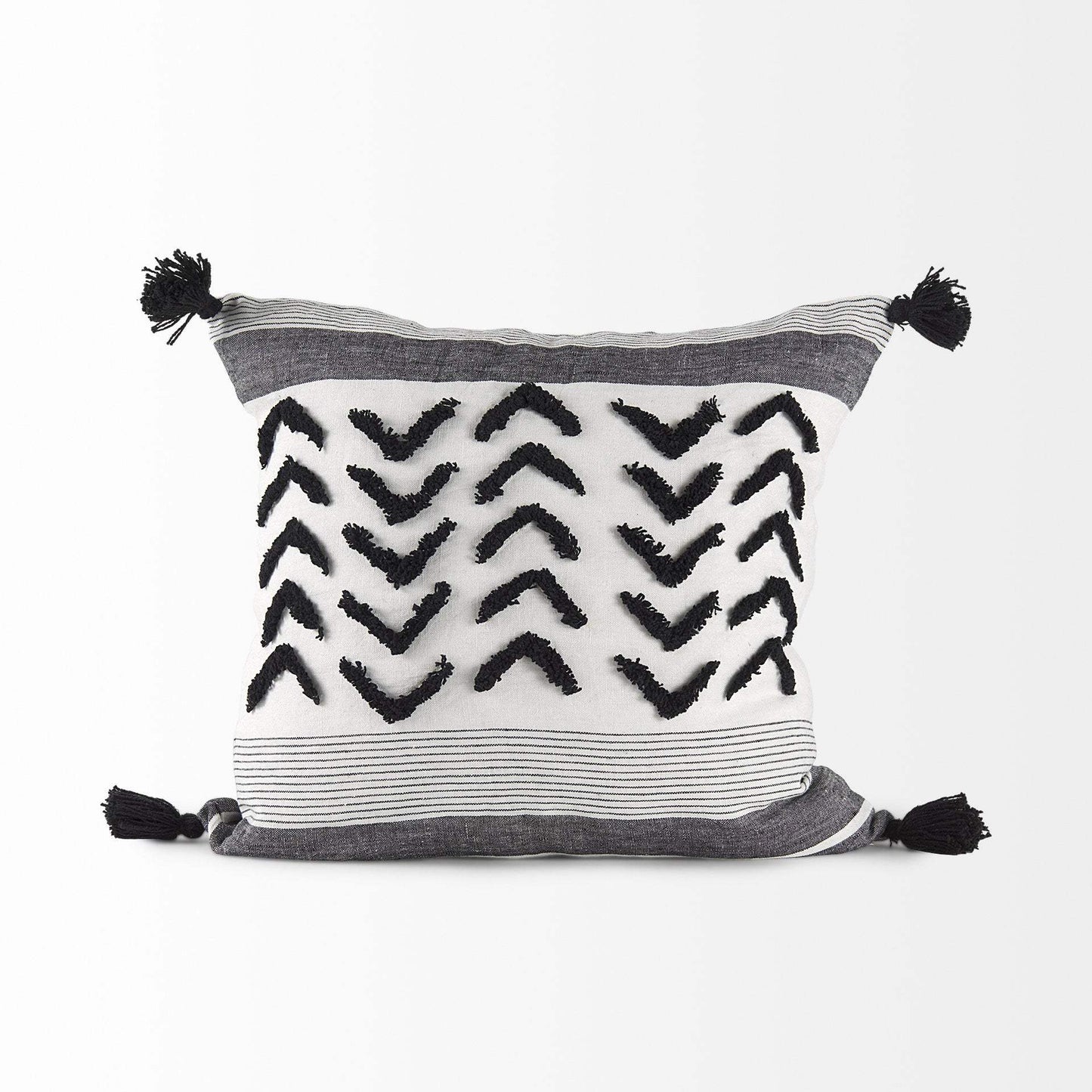 White And Gray Fringed Pillow Cover - Homeroots - Flyclothing LLC