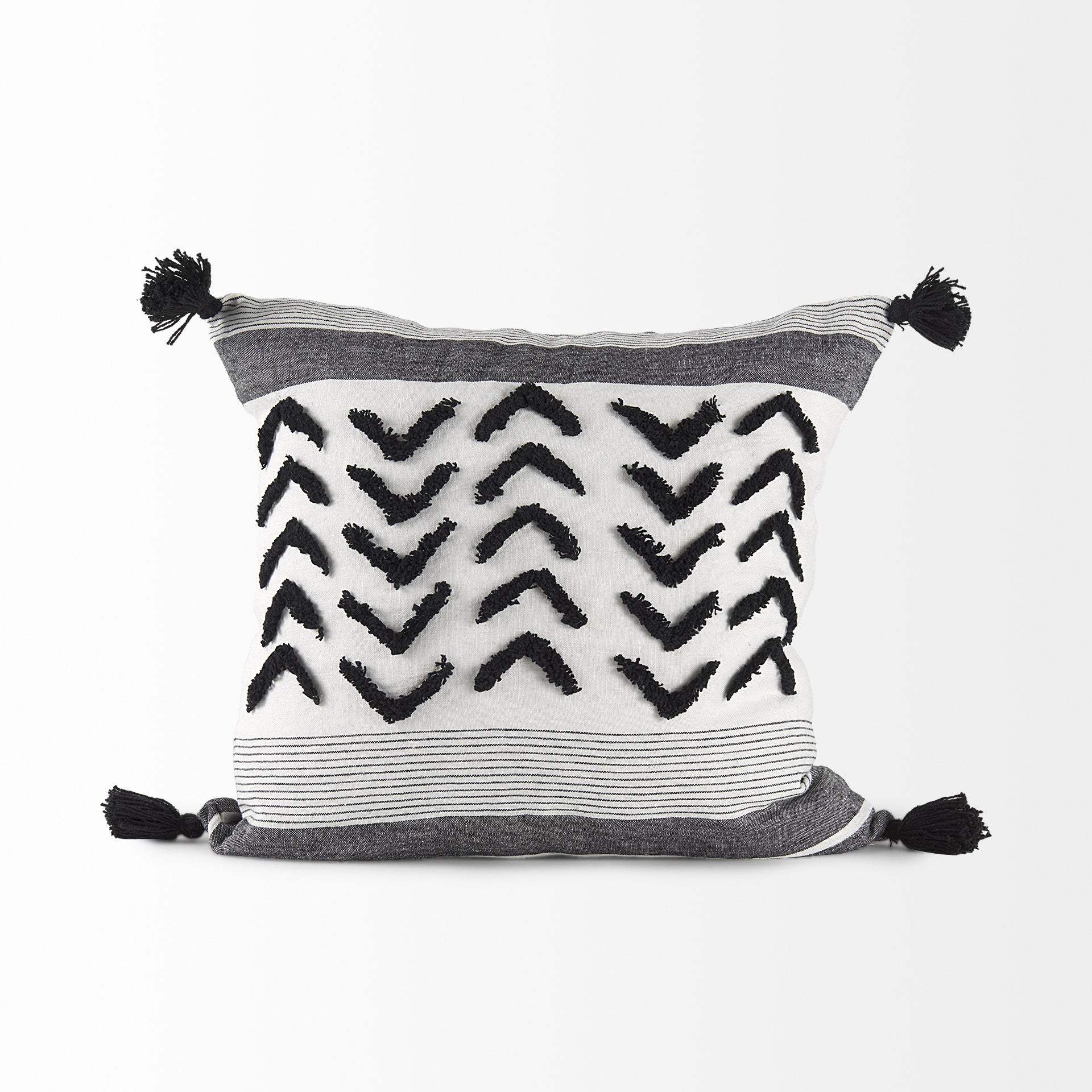 White And Gray Fringed Pillow Cover - Homeroots - Flyclothing LLC