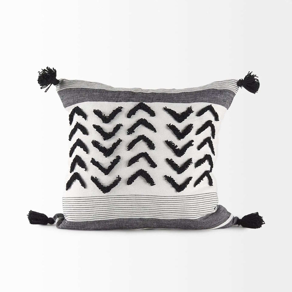 White And Gray Fringed Pillow Cover - Homeroots - Flyclothing LLC