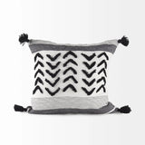 White And Gray Fringed Pillow Cover - Homeroots