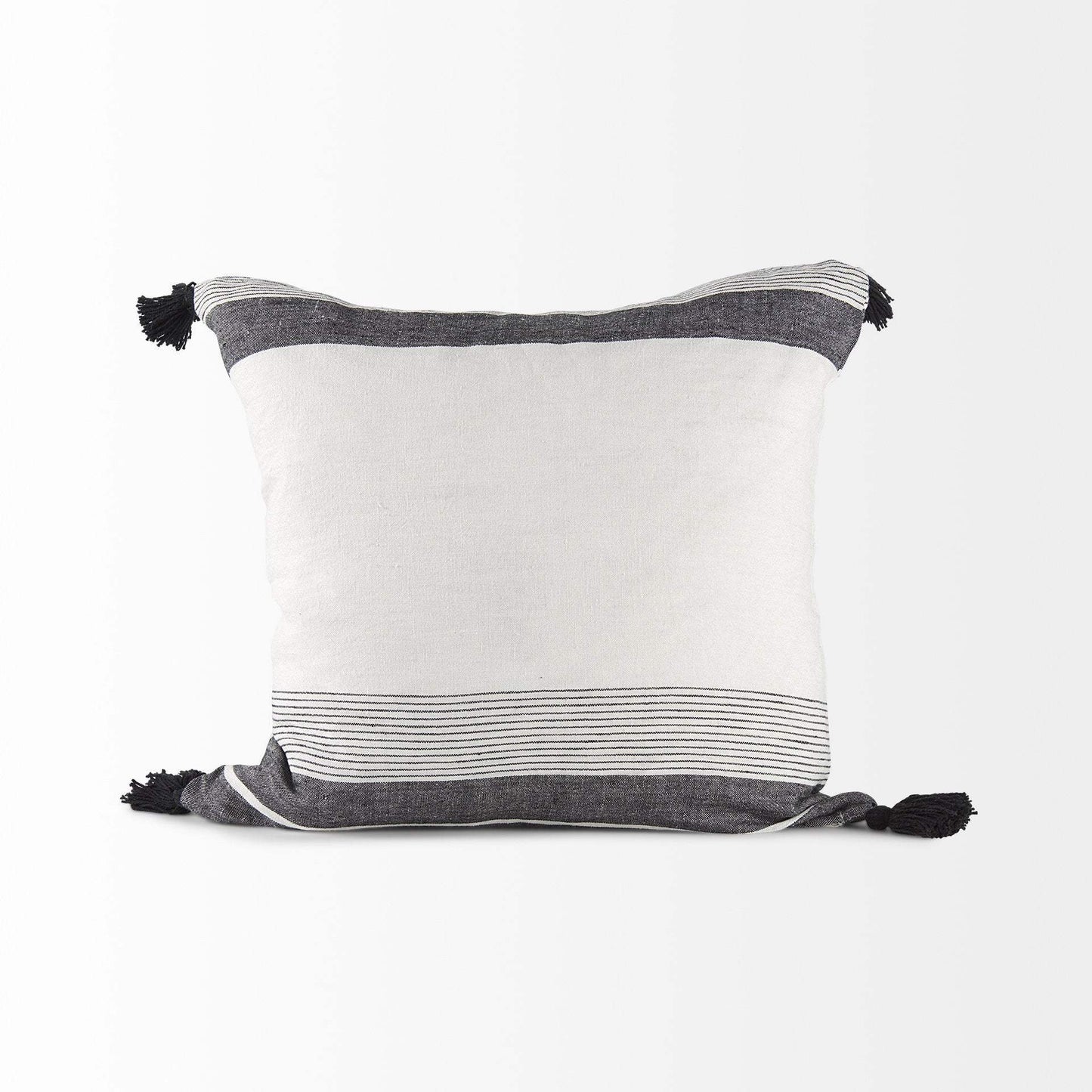 White And Gray Fringed Pillow Cover - Homeroots - Flyclothing LLC