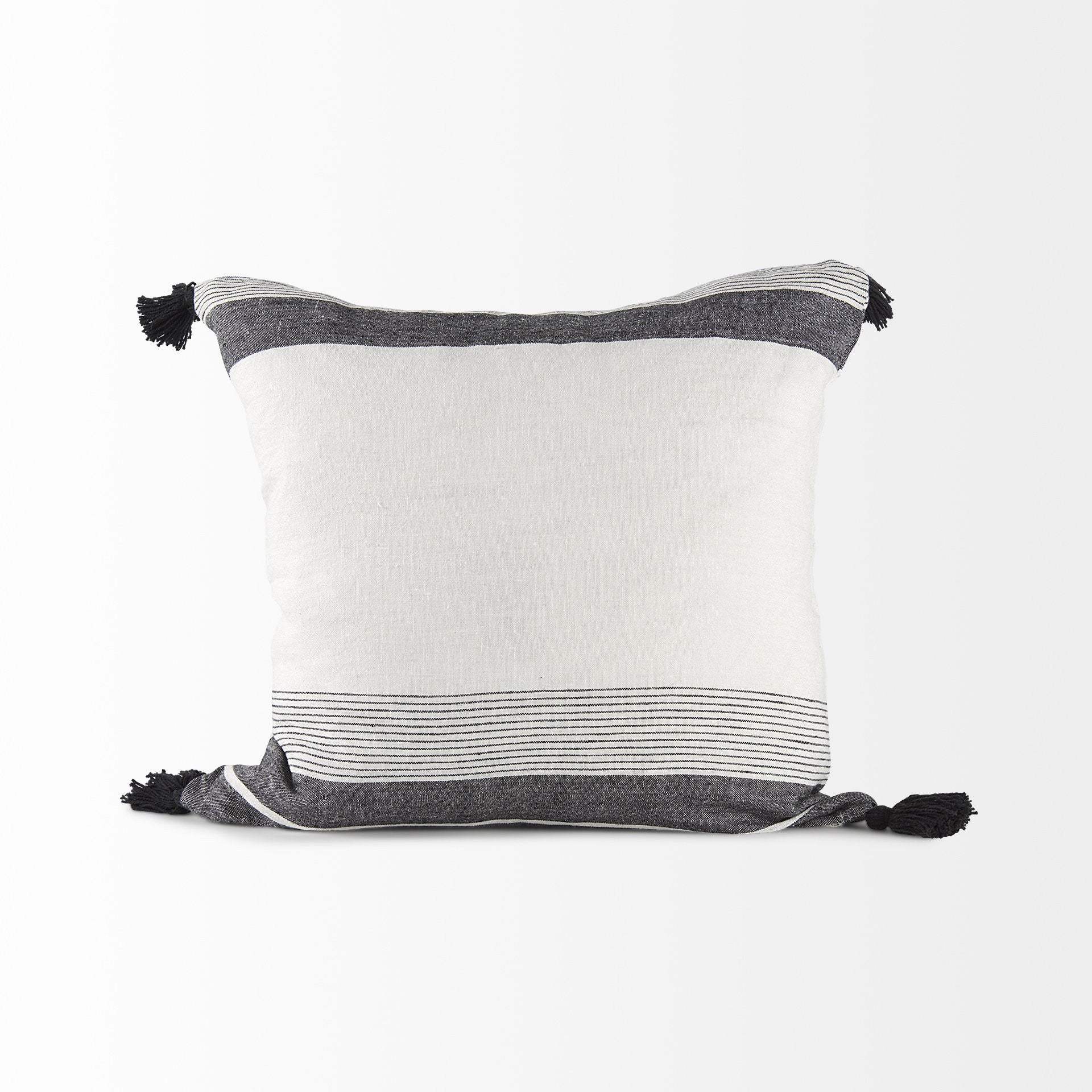 White And Gray Fringed Pillow Cover - Homeroots - Flyclothing LLC