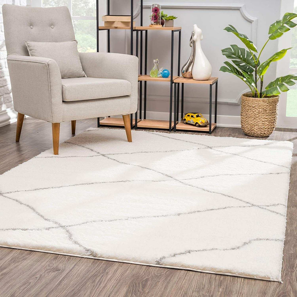 8' X 11' Ivory Modern Uneven Lattice Area Rug - Homeroots - Flyclothing LLC