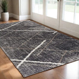 3' X 5' Gray Modern Distressed Lines Area Rug - Homeroots