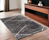 4' X 6' Gray Modern Distressed Lines Area Rug - Homeroots