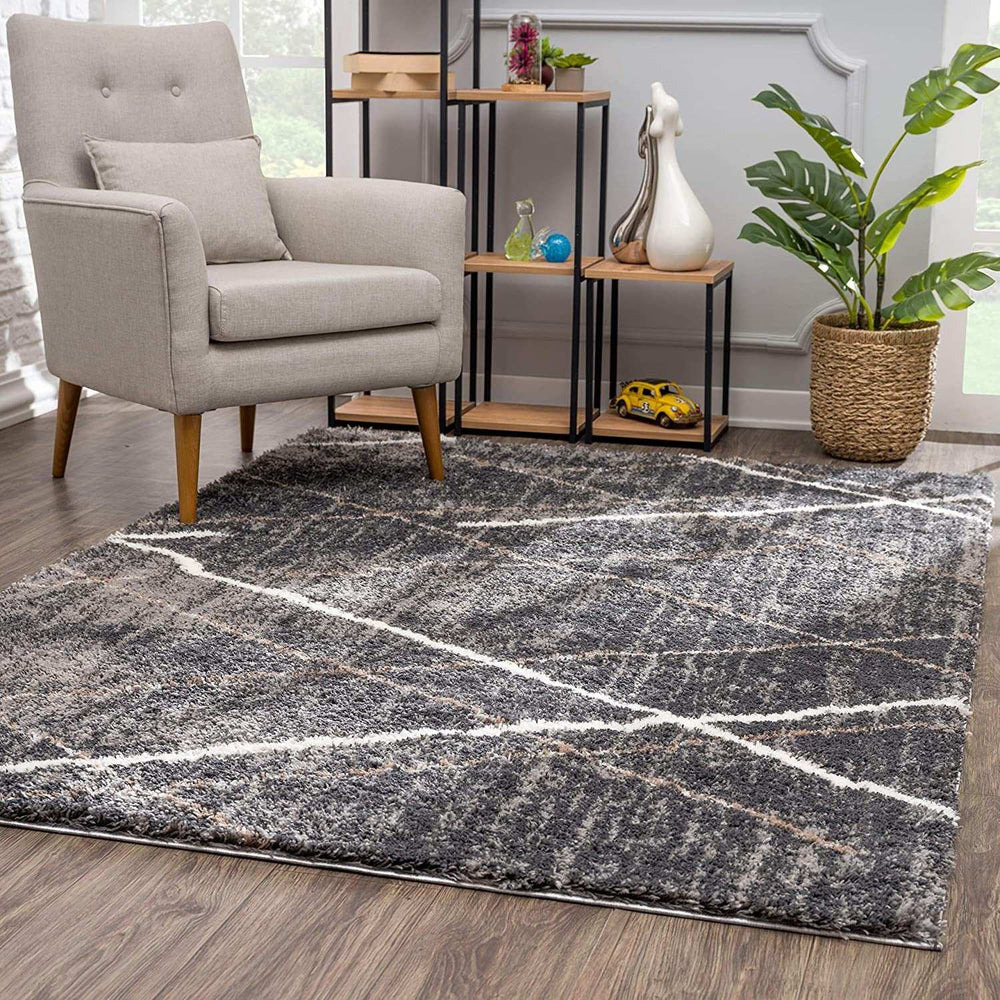 5' X 8' Gray Modern Distressed Lines Area Rug - Homeroots - Flyclothing LLC