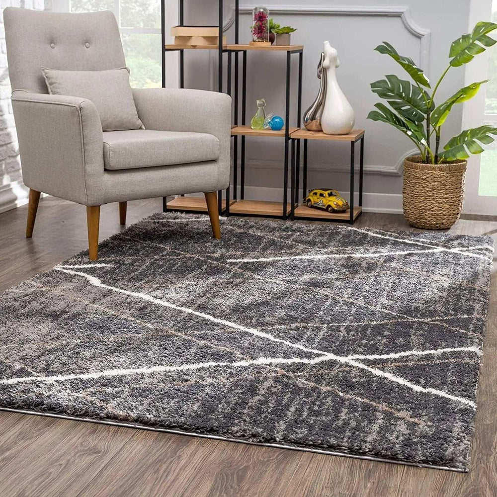 7' X 9' Gray Modern Distressed Lines Area Rug - Homeroots - Flyclothing LLC