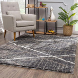 7' X 9' Gray Modern Distressed Lines Area Rug - Homeroots