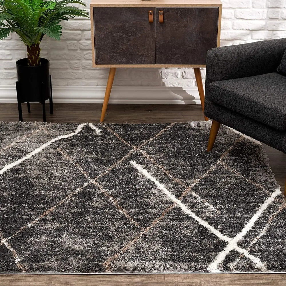 7' X 9' Gray Modern Distressed Lines Area Rug - Homeroots