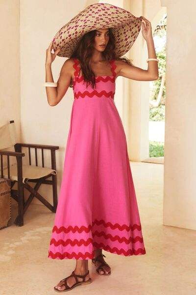 Contrast Trim Square Neck Wide Strap Dress - Trendsi - Flyclothing LLC