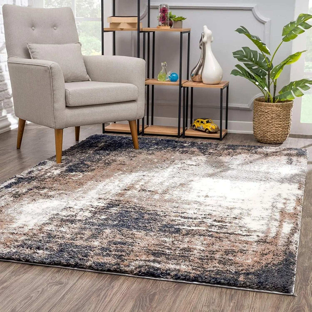 4' X 6' Ivory And Navy Retro Modern Area Rug - Homeroots - Flyclothing LLC