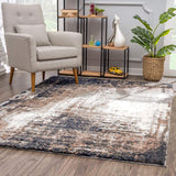 7' X 9' Ivory And Navy Retro Modern Area Rug - Homeroots - Flyclothing LLC