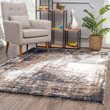 8' X 11' Ivory And Navy Retro Modern Area Rug - Homeroots