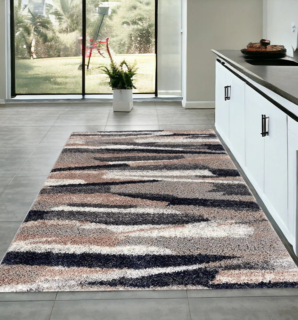 4' X 6' Gray And Black Strokes Area Rug - Homeroots