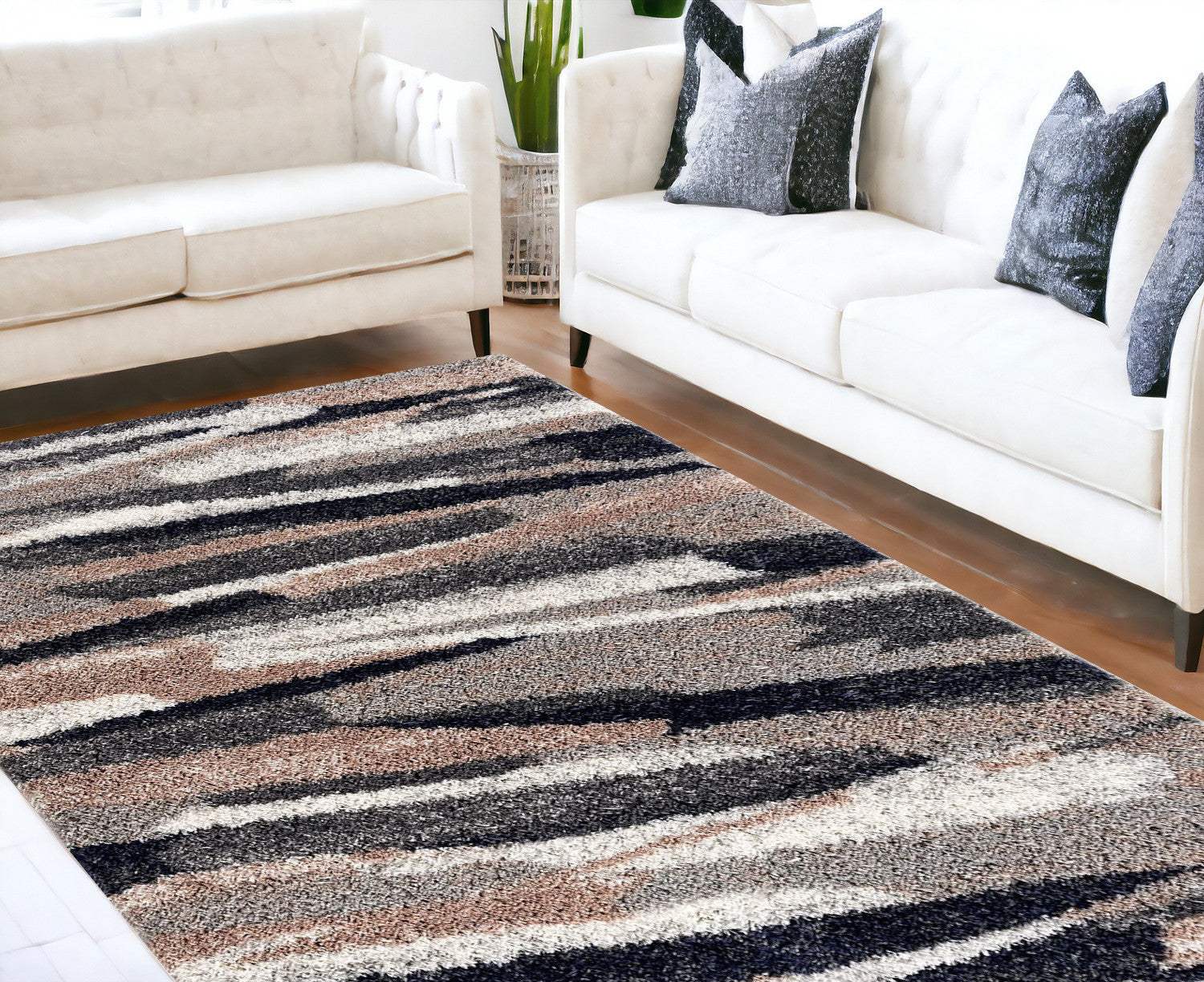 8' X 11' Gray And Black Strokes Area Rug - Homeroots - Flyclothing LLC