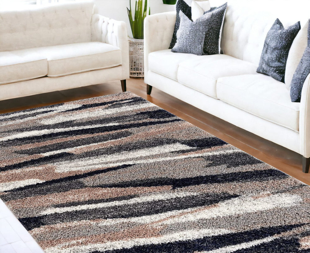 8' X 11' Gray And Black Strokes Area Rug - Homeroots