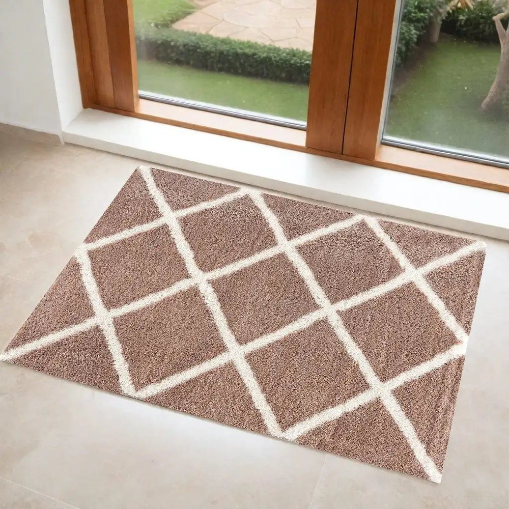 3' X 5' Beige Geometric Area Rug - Homeroots