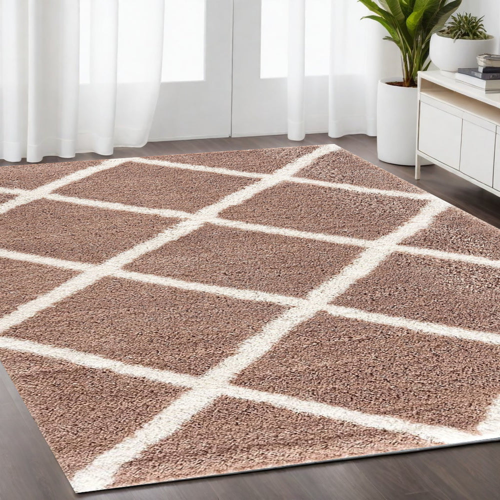 5' X 8' Beige Geometric Area Rug