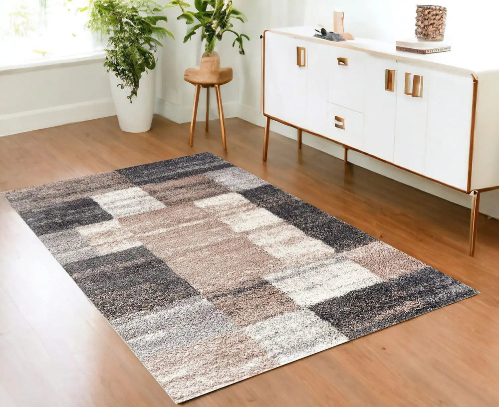 4' X 6' Beige Modern Blocks Area Rug - Homeroots