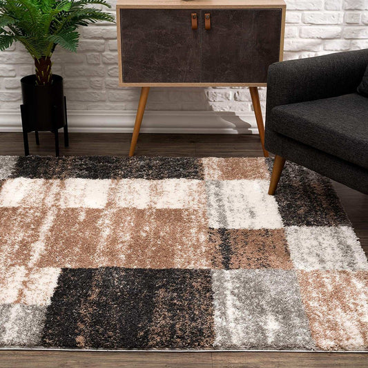 5' X 8' Beige Modern Blocks Area Rug - Homeroots - Flyclothing LLC