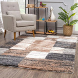 7' X 9' Beige Modern Blocks Area Rug - Homeroots