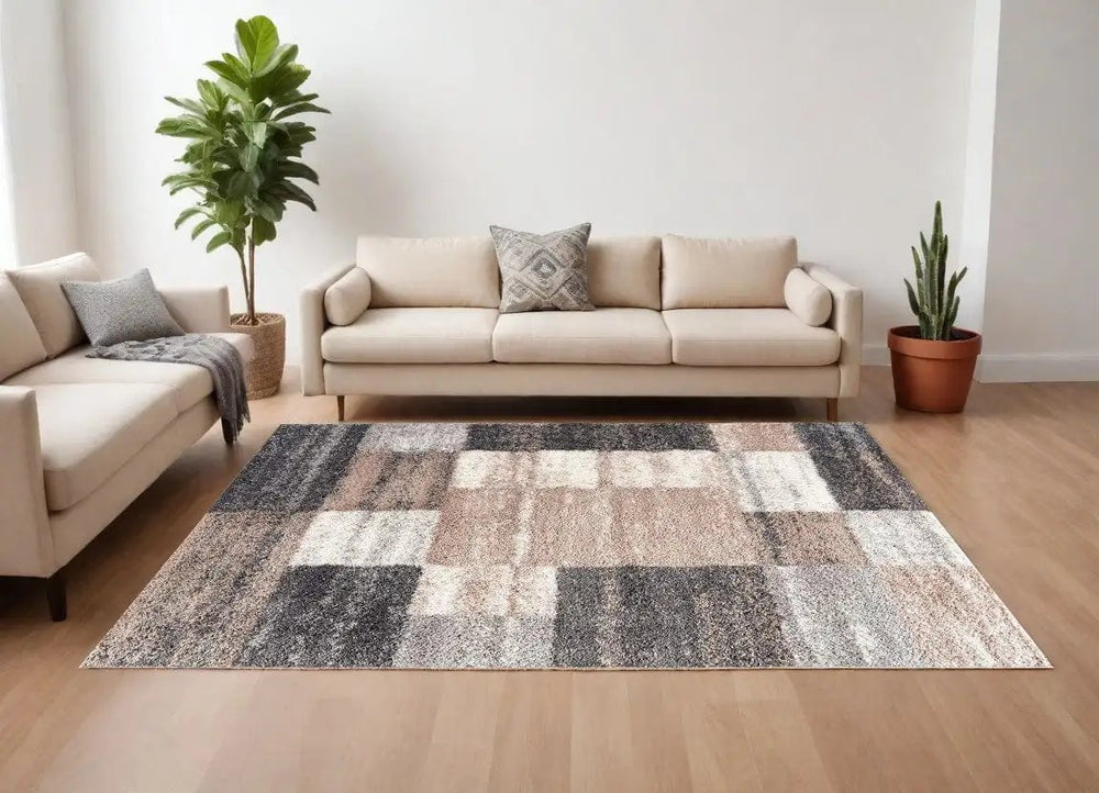 8' X 11' Beige Modern Blocks Area Rug - Homeroots