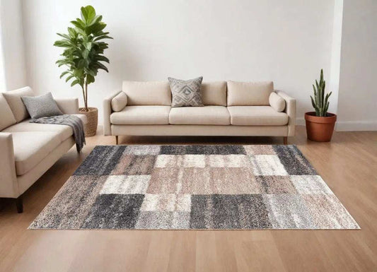 8' X 11' Beige Modern Blocks Area Rug - Homeroots - Flyclothing LLC