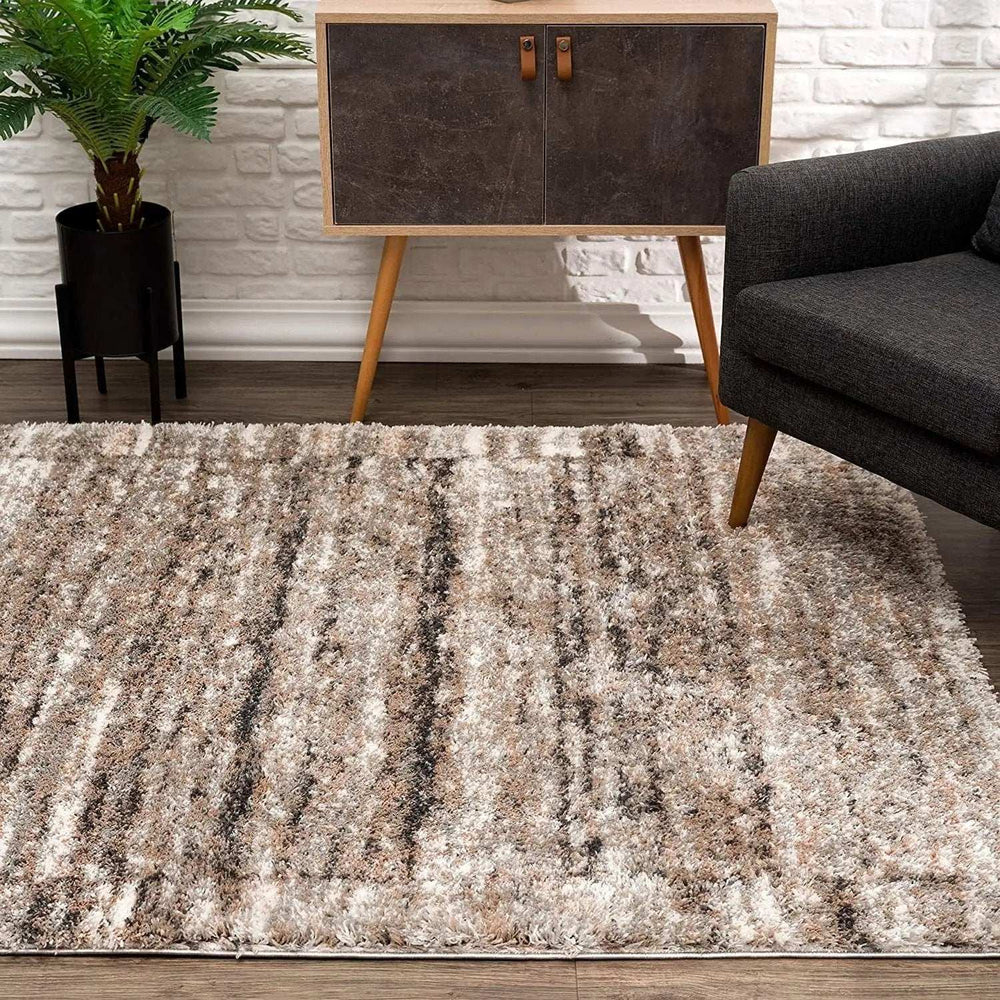 7' X 9' Ivory And Brown Retro Mod Area Rug - Homeroots - Flyclothing LLC