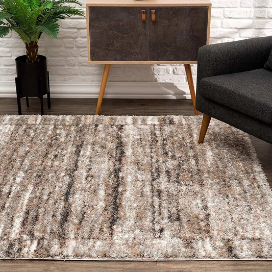 7' X 9' Ivory And Brown Retro Mod Area Rug - Homeroots - Flyclothing LLC