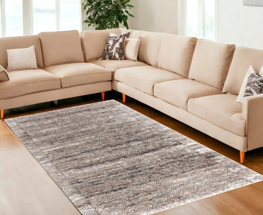 7' X 9' Ivory And Brown Retro Mod Area Rug - Homeroots