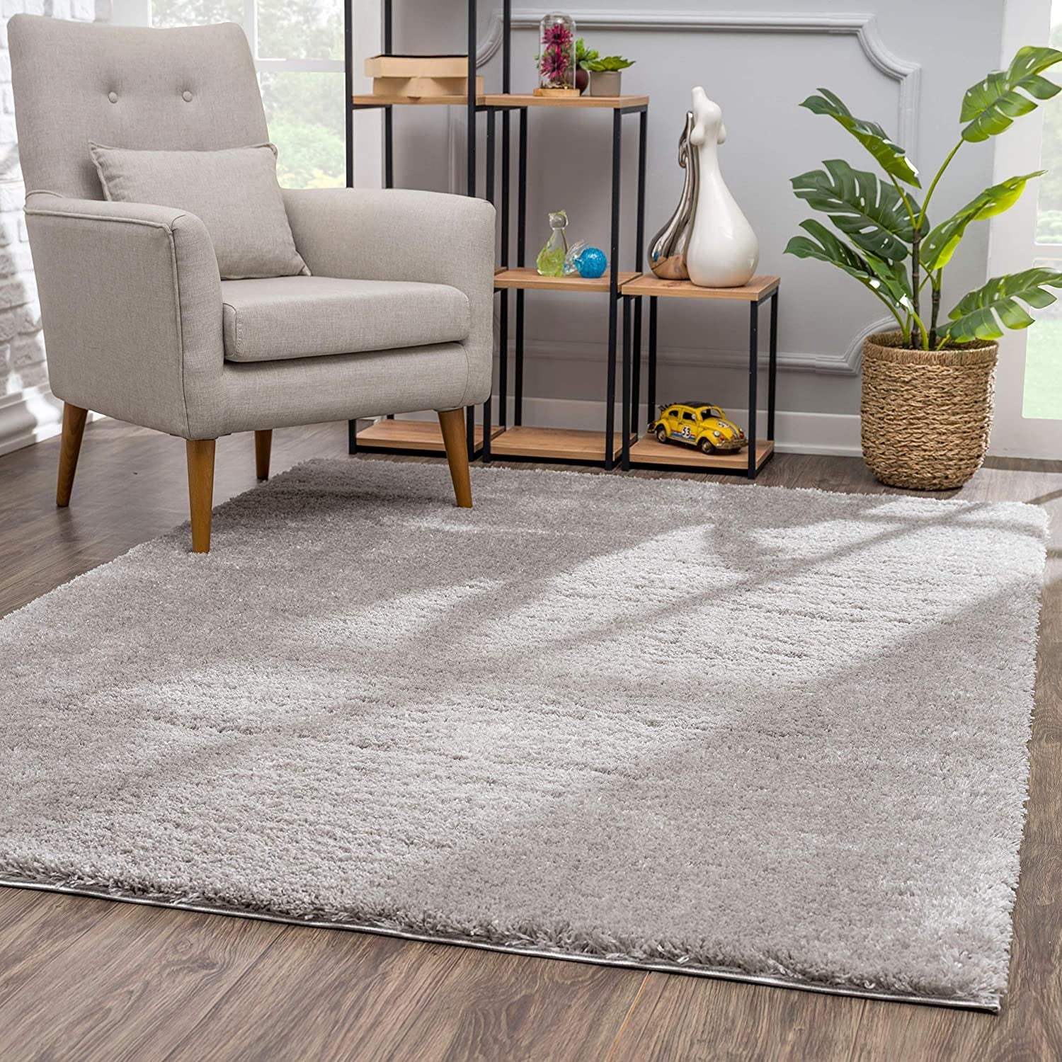 5' X 8' Gray Modern Solid Shag Area Rug - Homeroots - Flyclothing LLC