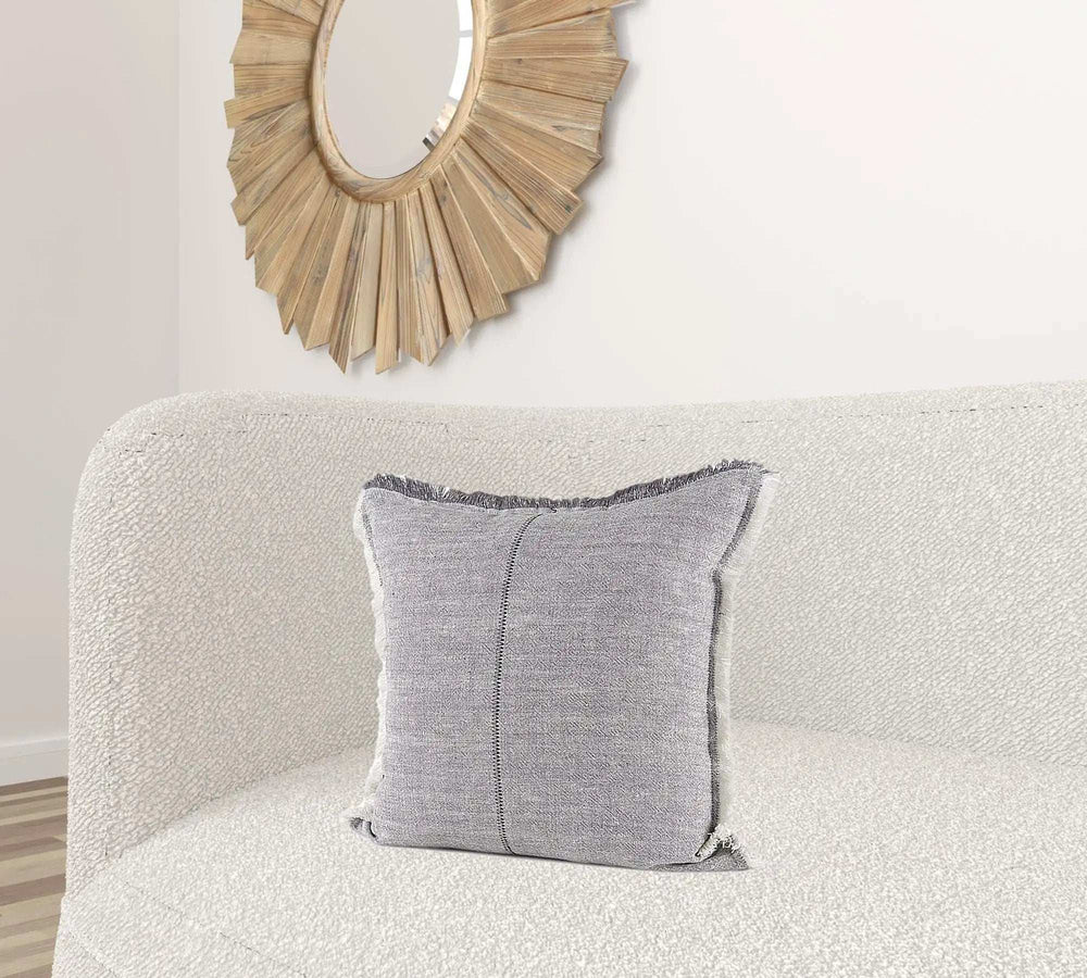 Fringed Blue And Beige Square Accent Pillow Cover - Homeroots - Flyclothing LLC