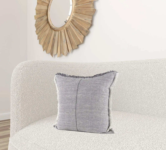 Fringed Blue And Beige Square Accent Pillow Cover - Homeroots - Flyclothing LLC