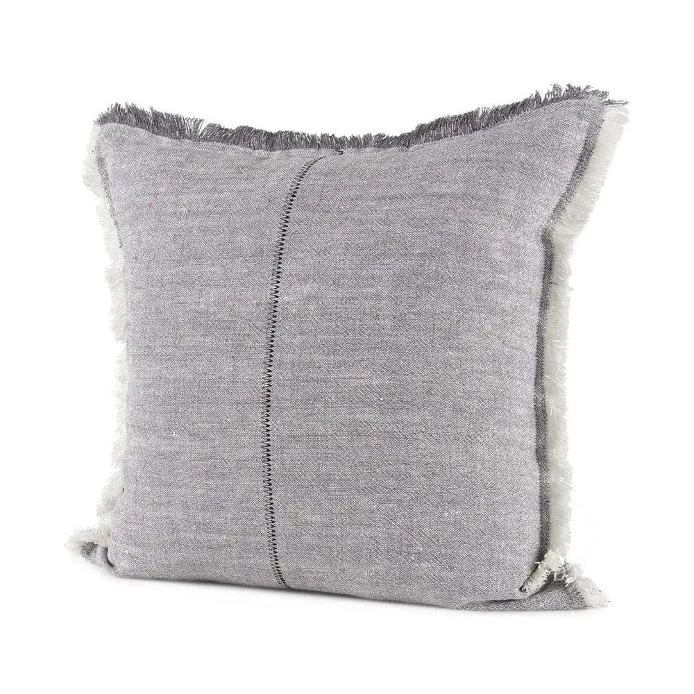 Fringed Blue And Beige Square Accent Pillow Cover - Homeroots