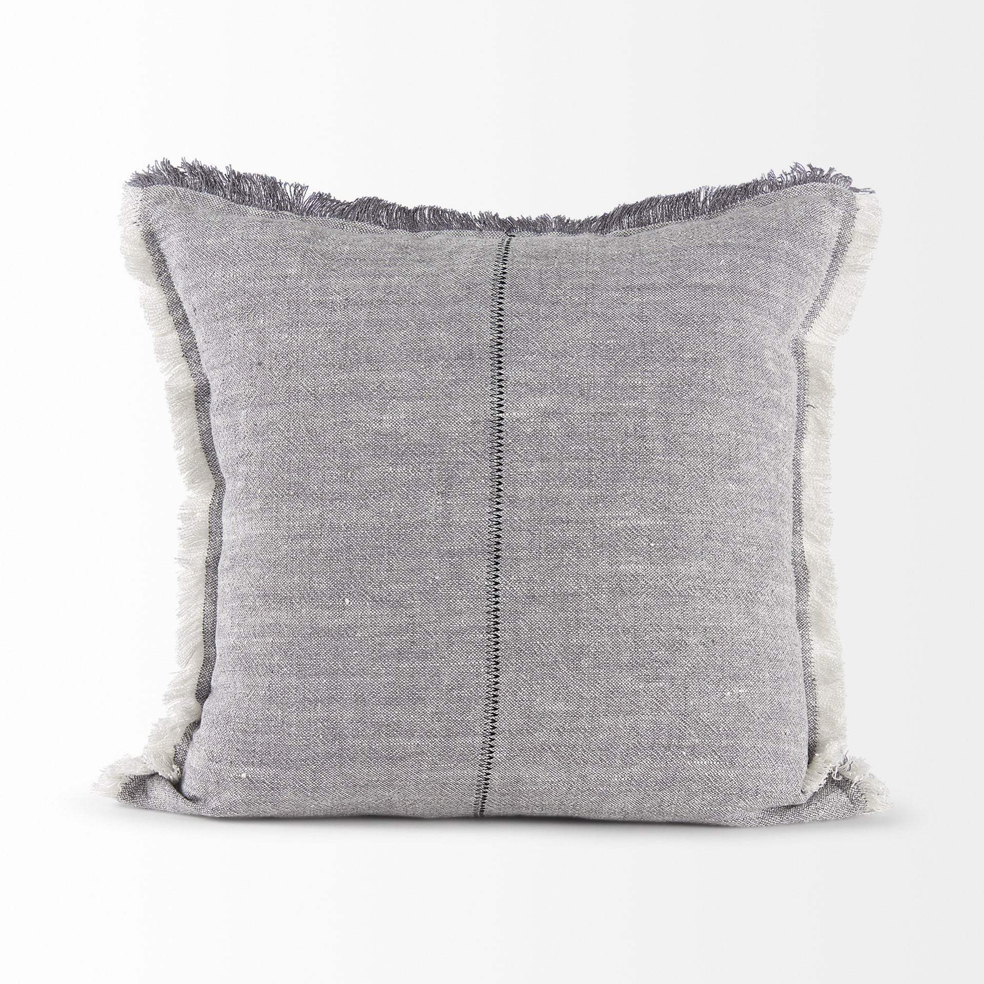Fringed Blue And Beige Square Accent Pillow Cover - Homeroots - Flyclothing LLC