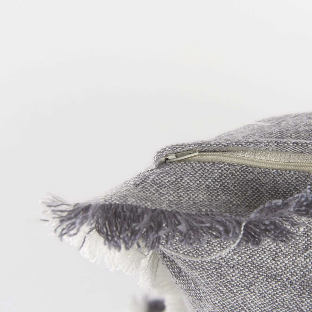 Fringed Blue And Beige Square Accent Pillow Cover - Homeroots - Flyclothing LLC