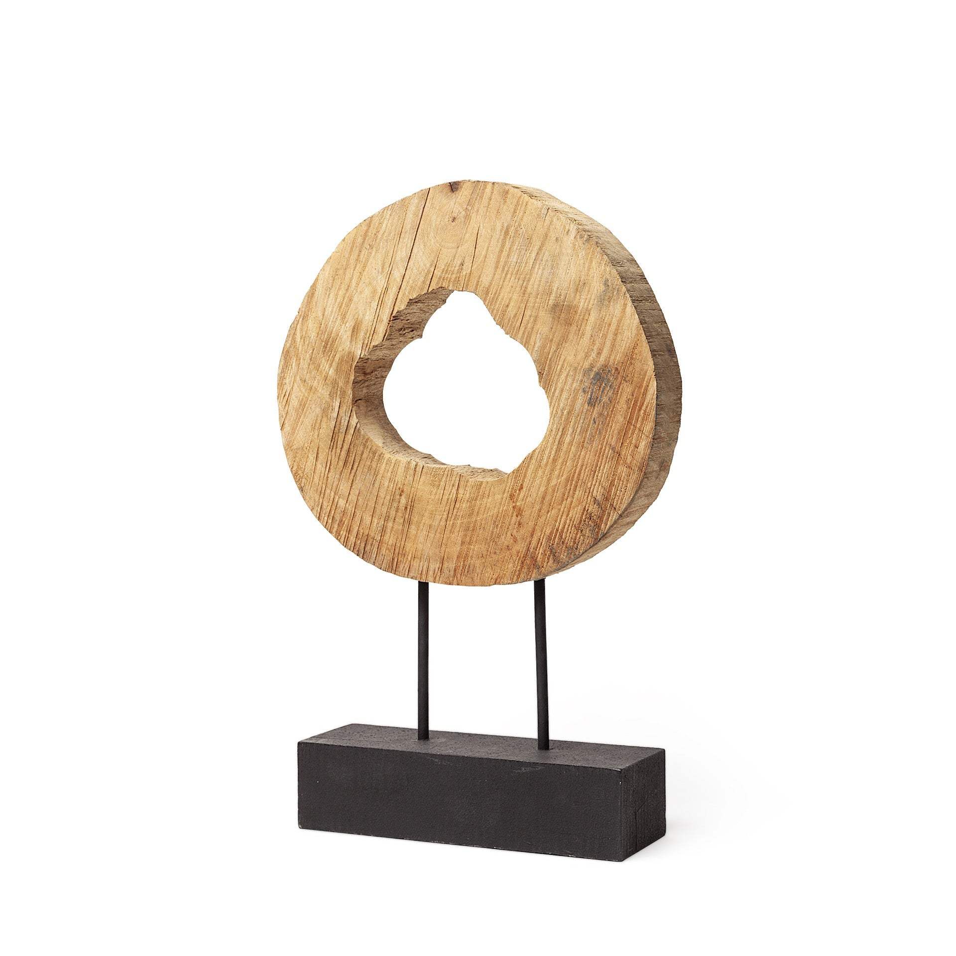 19" Brown and Black Wood Log Cross Section Tabletop Sculpture - Homeroots - Flyclothing LLC