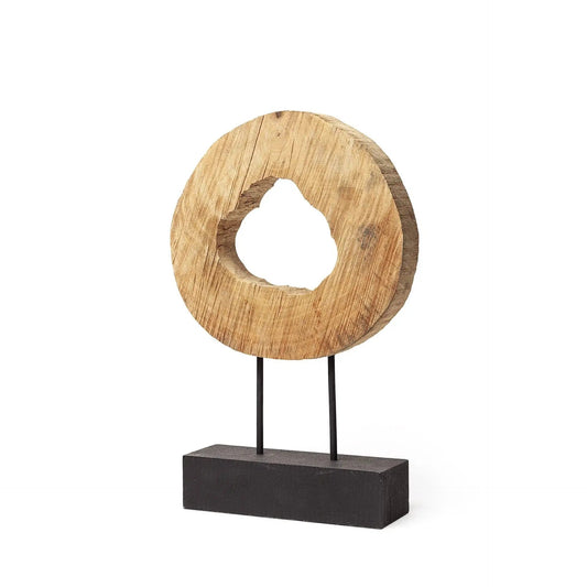 19" Brown and Black Wood Log Cross Section Tabletop Sculpture - Homeroots