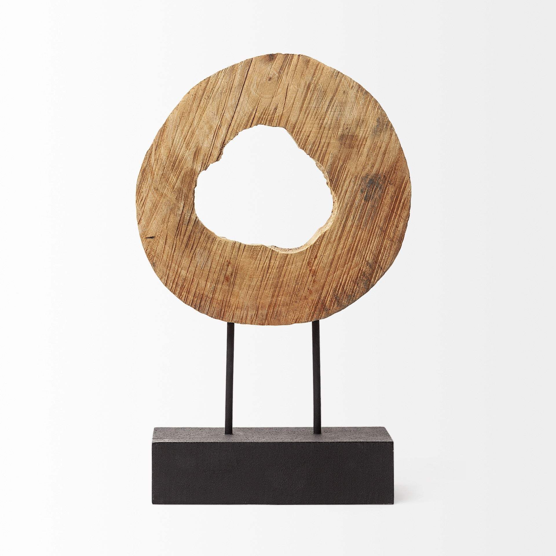 19" Brown and Black Wood Log Cross Section Tabletop Sculpture - Homeroots - Flyclothing LLC