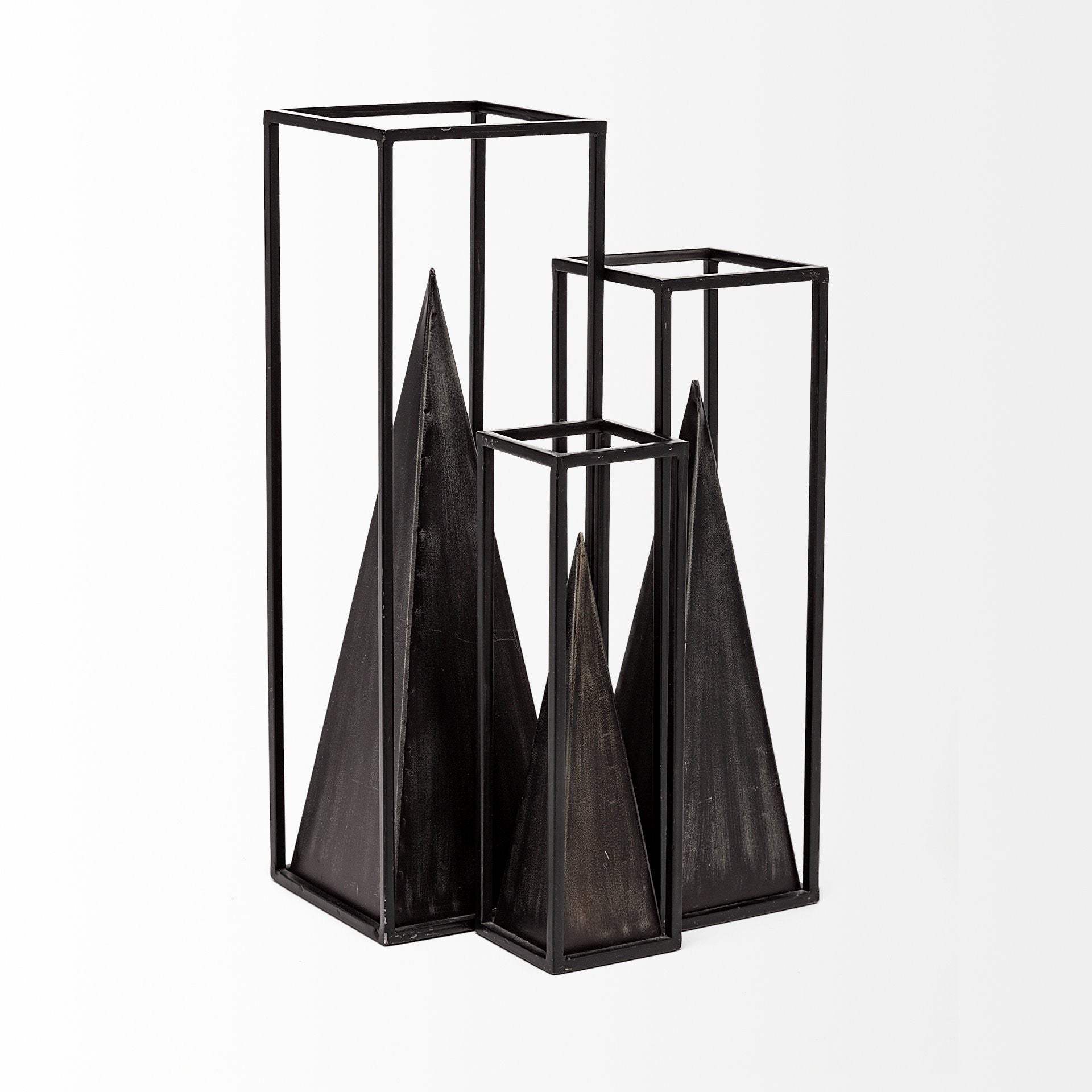 Petite Black Metal Framed Pyramid Decor Piece - Homeroots - Flyclothing LLC