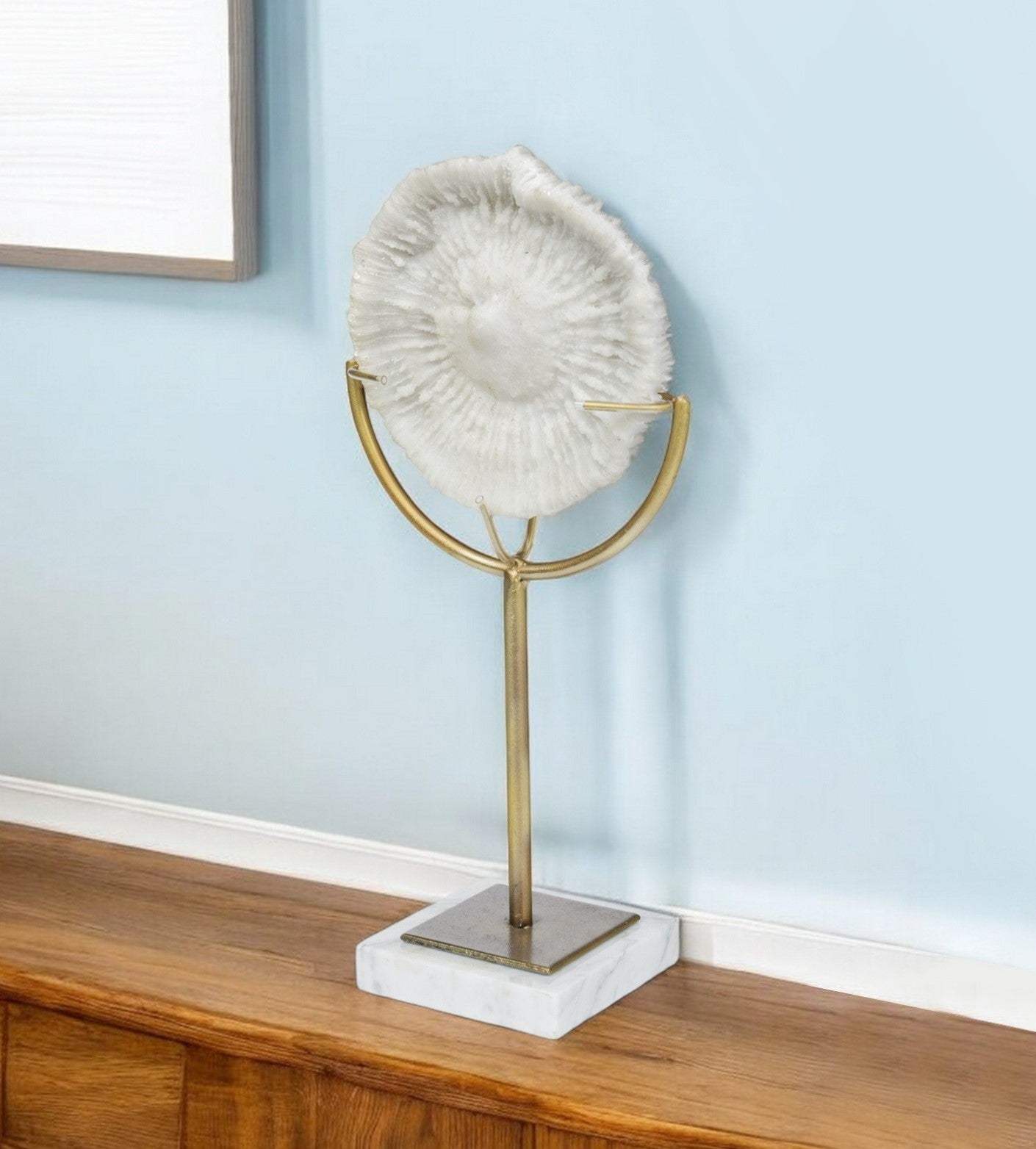 15" Gold and White Metal and Resin Sand Dollar Tabletop Sculpture - Homeroots - Flyclothing LLC