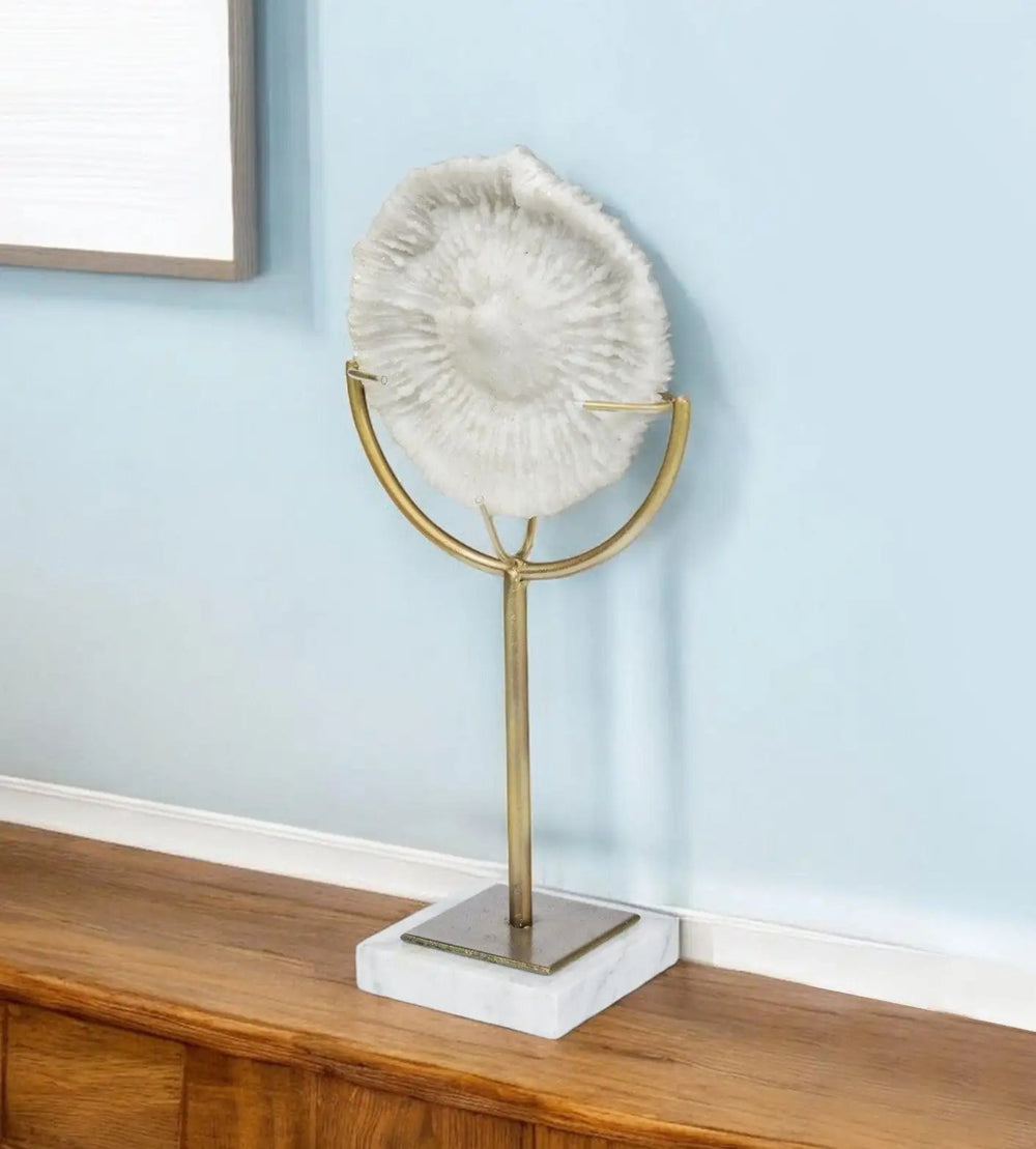 15" Gold and White Metal and Resin Sand Dollar Tabletop Sculpture - Homeroots