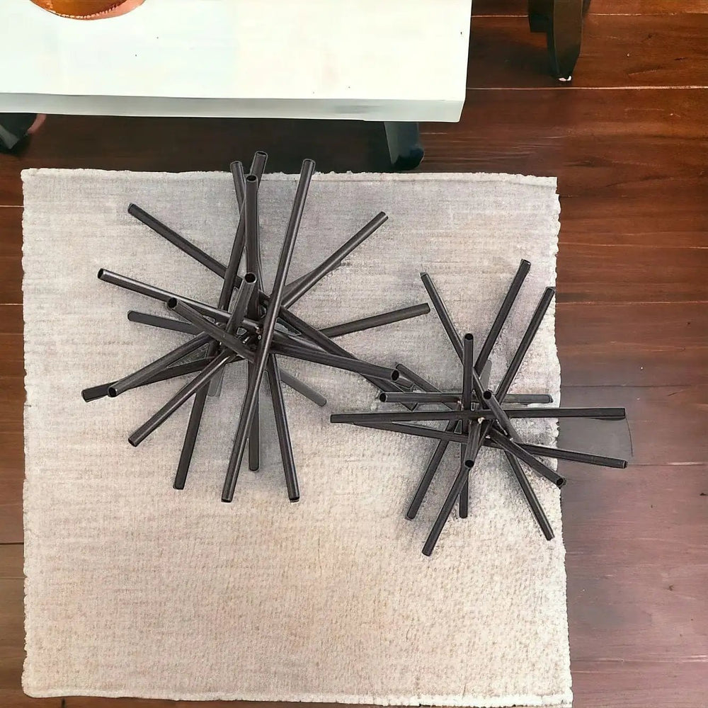 Set Of Two Black Metal Linear Abstract Sculptures - Homeroots