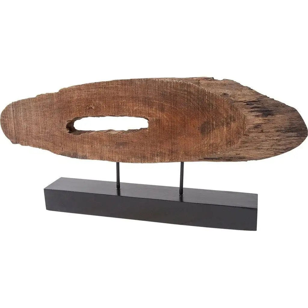 15" Brown and Black Wood and Metal Modern Abstract Tabletop Sculpture - Homeroots