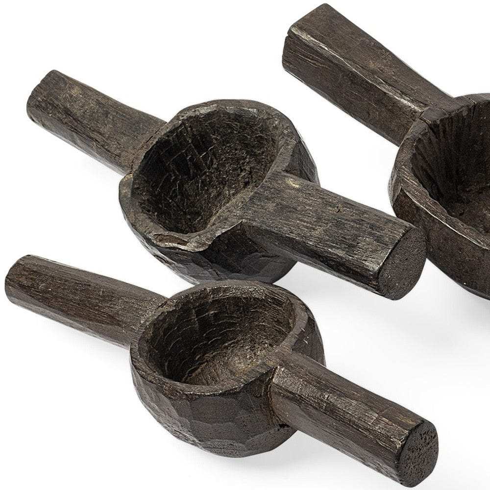 Set Of Three Brown Wooden Measuring Cup Decor - Homeroots - Flyclothing LLC