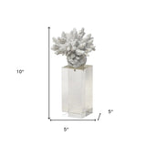 10" White Contempo Coral And Glass Sculpture - Homeroots