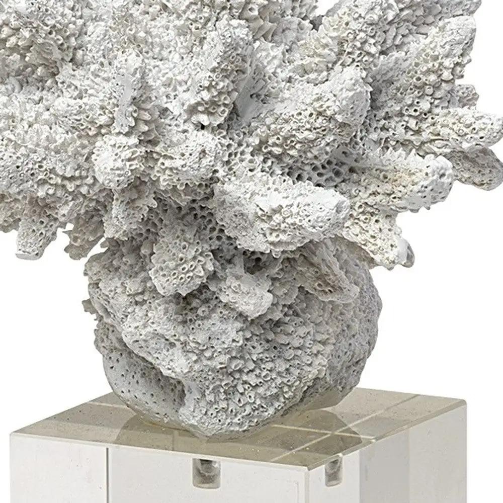 10" White Contempo Coral And Glass Sculpture - Homeroots