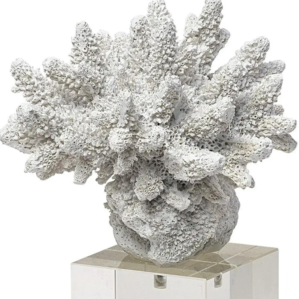 10" White Contempo Coral And Glass Sculpture - Homeroots