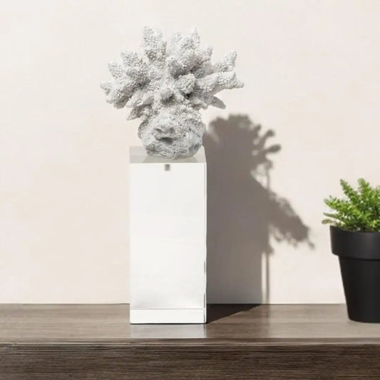 10" White Contempo Coral And Glass Sculpture - Homeroots